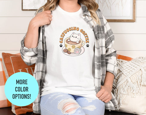 Catpuccino Coffee Cat T-shirt, Touch My Coffee T-shirt, Whimsical Kitten Graphic, Tees For Cat Lovers, Cat Lover Shirt
